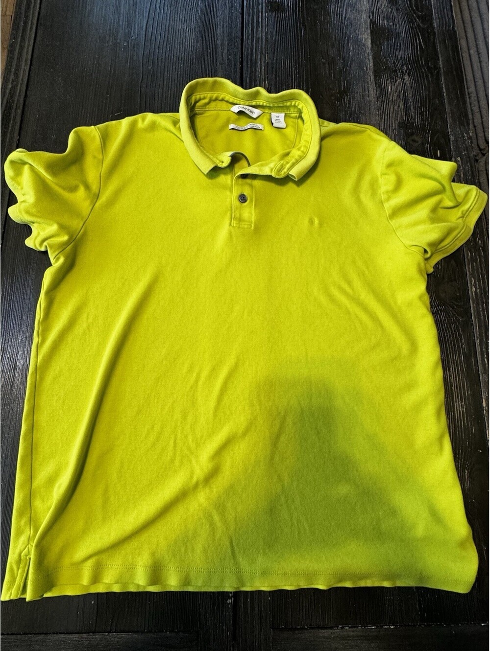 Calvin Klein Liquid Touch Polo Shirt Men’s Large Slim Fit Lime Green 100% Cotton